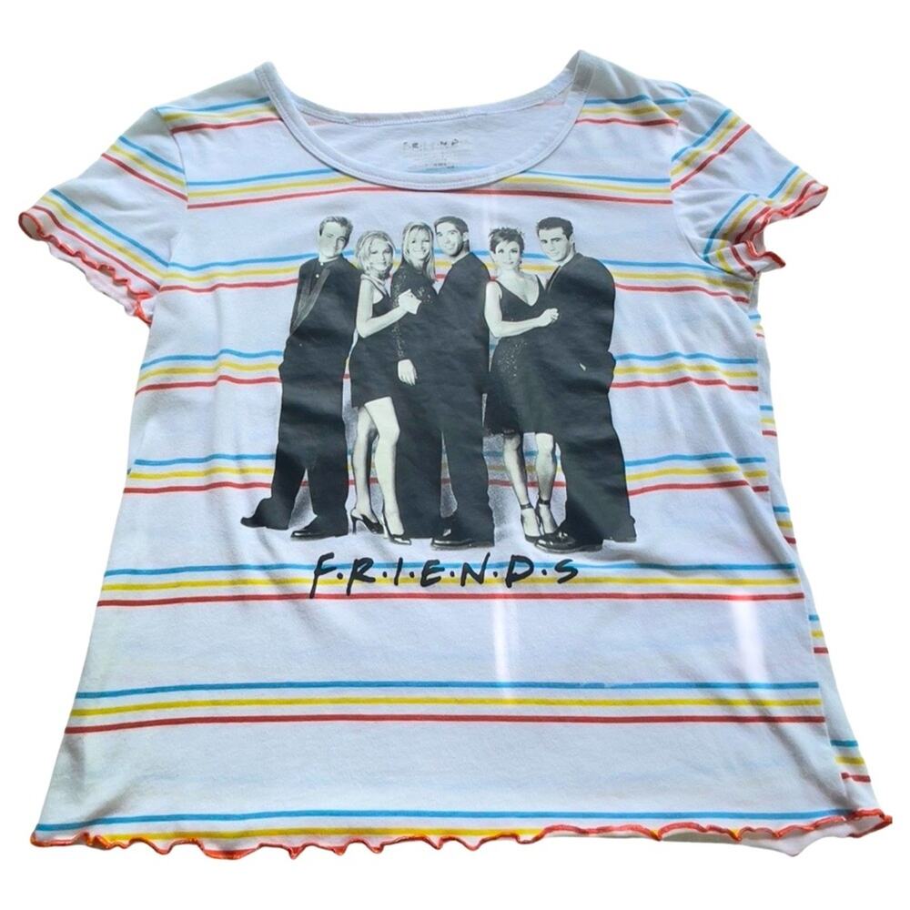 Vintage Friends Babydoll Graphic Tee with Lettuce Hem 90s Y2K Chandler Joey Ross